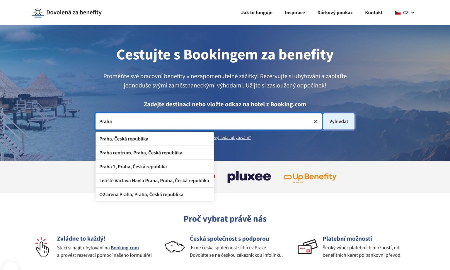 Vyhledávání ubytování na portálu Dovolená za benefity